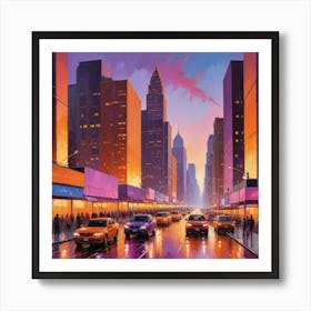 New York City At Dusk Paintings Art Print 2 Art Print