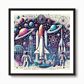 Science & Space Exploration Printed Art An Inspirational Illustration Of Science And Space Elements, Perfect For Encouraging Curiosity And Learning In Any School Space Printed Art Art Print