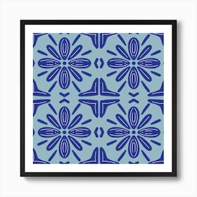 Blue Floral Tile Pattern Art Print