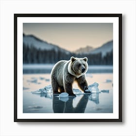 Brown Bear On Ice Art Print