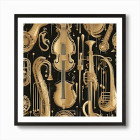 Gold Musical Instruments 2 Art Print