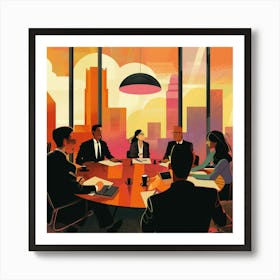 Business Meeting At Sunset Art Print