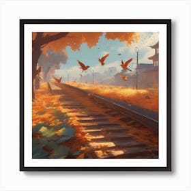 Train Tracks In Autumn Art Print