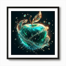 Crystal-Crowned Delight: Hyper-Realistic Apple Magic with Aquamarine and Emerald Sparkle. Art Print
