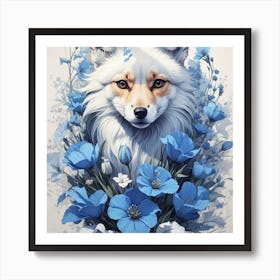 Fox With Blue Flowers Art Print
