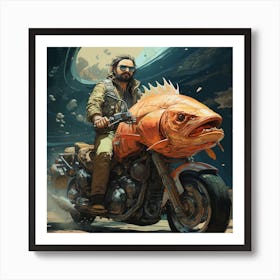 Fish On A Motorcycle Art Print