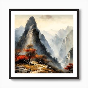 Chinese Mountains Landscape Painting (17) Art Print