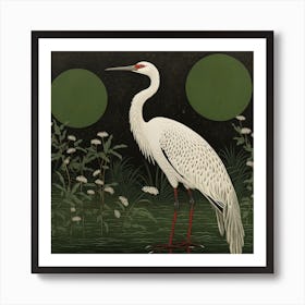 Ohara Koson Inspired Bird Painting Crane 1 Square Art Print