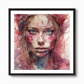 Girl With Face Covered In Rubies Art Print