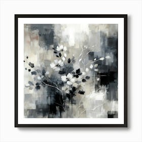 Abstract Floral Monochrome Serenity 1 Art Print