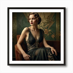 Woman In A Black Dress Art Print