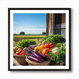 Assorted Vegetables In Peak Season Diverse Lush Greens Ripe Red Tomatoes Plump Purple Eggplants (4) Art Print