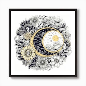 Moon And Flowers Art Print