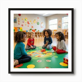 A Vibrant Digital Pre School Scenario Capturing A Young Multicultural Team Demonstrating Unity And (1) Art Print