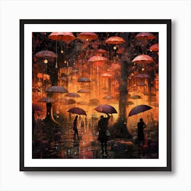 Umbrellas In The Rain Art Print