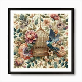 Bird cage with flowers Art Print