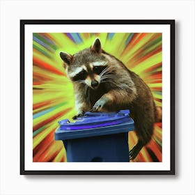 Raccoon In Trash Can Art Print