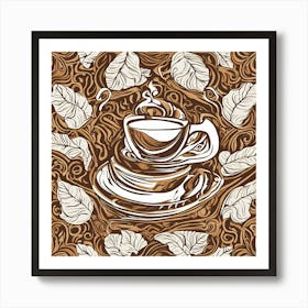 Coffee Cup With Leaves Art Print