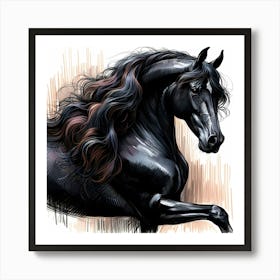 Black Stallion Horse Creative Drawing Art Print