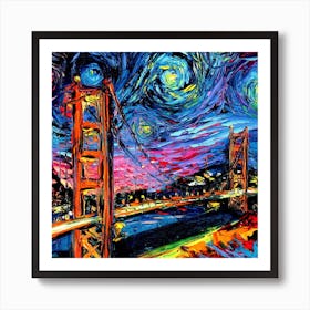 Golden Gate Bridge Starry Night Vincent Van Gogh Art Print
