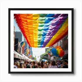 Crowds Of People In Rainbow Attire Fill The Streets Of A Bustling Urban Center At The Multiracial Pr (4) Art Print