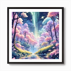 A Fantasy Forest With Twinkling Stars In Pastel Tone Square Composition 344 Art Print