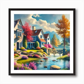 Watercolor Oil Paint Dream House Art Print