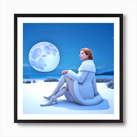 Woman Sitting On The Snow Art Print