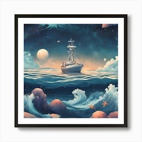 Ship In The Sea Art Print