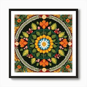 Mandala, Flower Mandala, A Mandala Made From Leaves Flowers And Animals Radiating From A Central Point Art Print