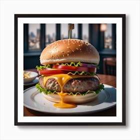 Burger On A Plate 3 Art Print