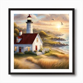 Lighthouse At Sunset 11 Art Print