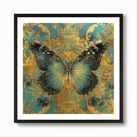 Butterfly In Gold And Blue Art Print