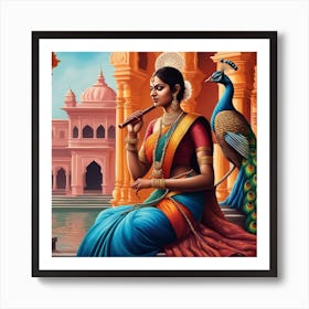 Indian Woman Playing Flute Art Print