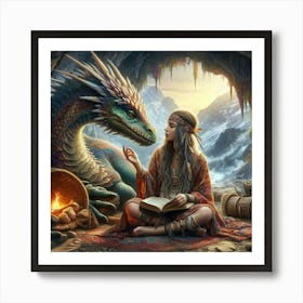 Dragon And A Woman Art Print