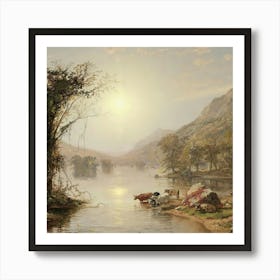 Cows By A Lake 1 Art Print