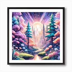 A Fantasy Forest With Twinkling Stars In Pastel Tone Square Composition 311 Art Print