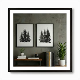 Black And White Pine Trees Art Print