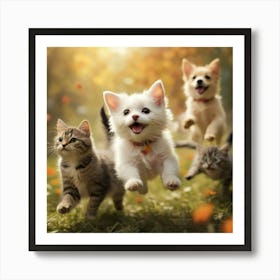 Cute Kittens Running Art Print