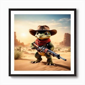 Lizard With Gun Art Print