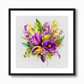 Watercolor Mardi Gras Flower Bouquets 4 Art Print