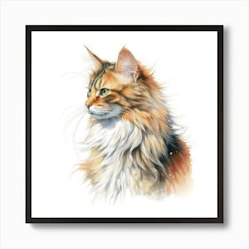 Cymric Longhair Manx Cat Portrait Art Print