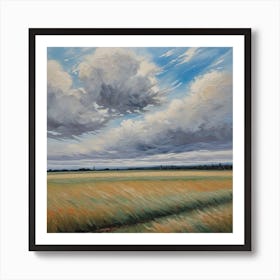 Beautiful Shot Of A Whet Field With A Cloudy Sky 0 Art Print