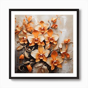 Pattern with Orange Orchid flowers 2 Art Print