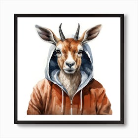 Watercolour Cartoon Pronghorn In A Hoodie 3 Art Print