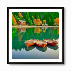 Autumn Leaves On A Lake Art Print