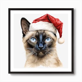 Siamese Cat In Santa Hat 5 Art Print