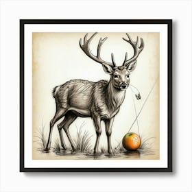 Deer With A Fishing Rod Trying To Catch Art Print