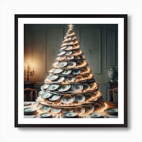 Antique plates Christmas Tree Art Print