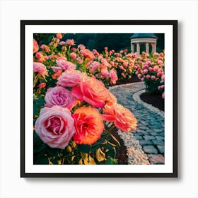 Rose Garden At Sunset 1 Art Print